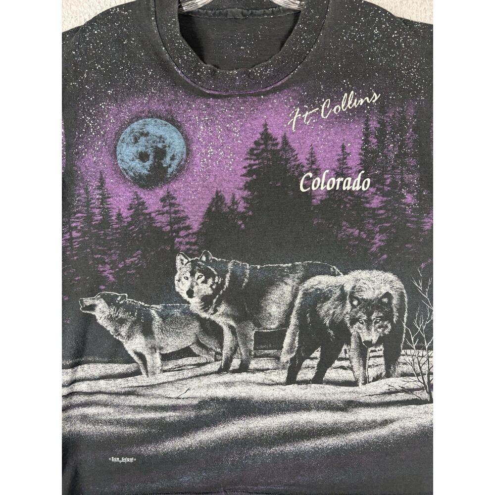 Vtg 90’s San Segal Wolf T-shirt Adult Large Double Sided AOP 1991 Nature Grunge - Picture 3 of 8